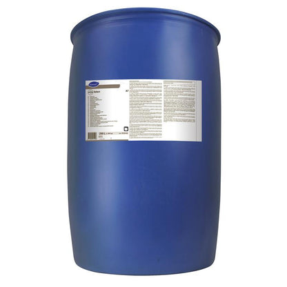 The image shows a large blue barrel with a white label from Diversey Deutschland GmbH & Co. OHG, containing Suma Select A7 – Neutral Rinse Aid, ideal for commercial dishwashers to reduce lime deposits.