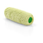 A Nölle Profi Brush painter's roller lambswool 18 cm, 18 mm pile height from Nölle Profi Brush Bürsten- & Pinseltechnik e.K. with a soft yellow-green structure and a green core lies on a white surface.