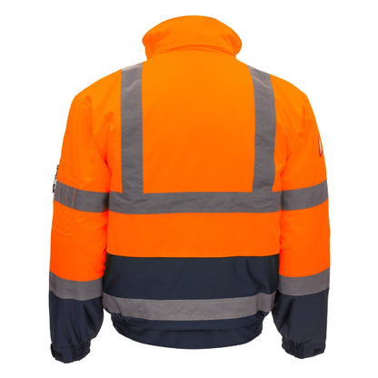 NITRAS MOTION TEX VIZ, high-visibility pilot jacket, neon orange / navy blue