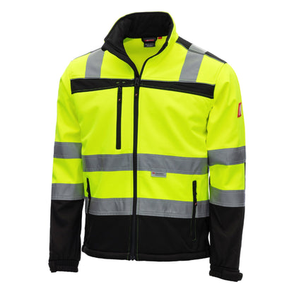 NITRAS MOTION TEX VIZ, high-visibility softshell jacket, neon yellow / black