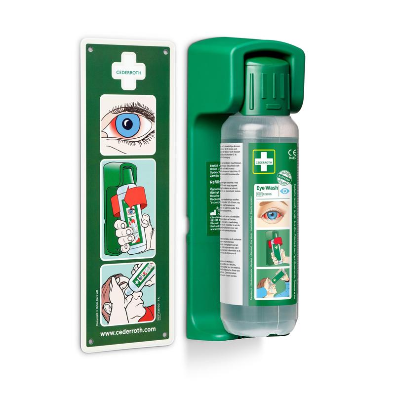 Die Orkla Wound Care AB Wandhalterung für Augenspülung 500 ml kommt mit einem nachleuchtendes Hinweisschild für bessere Sichtbarkeit; Packung enthält 1 Stück.