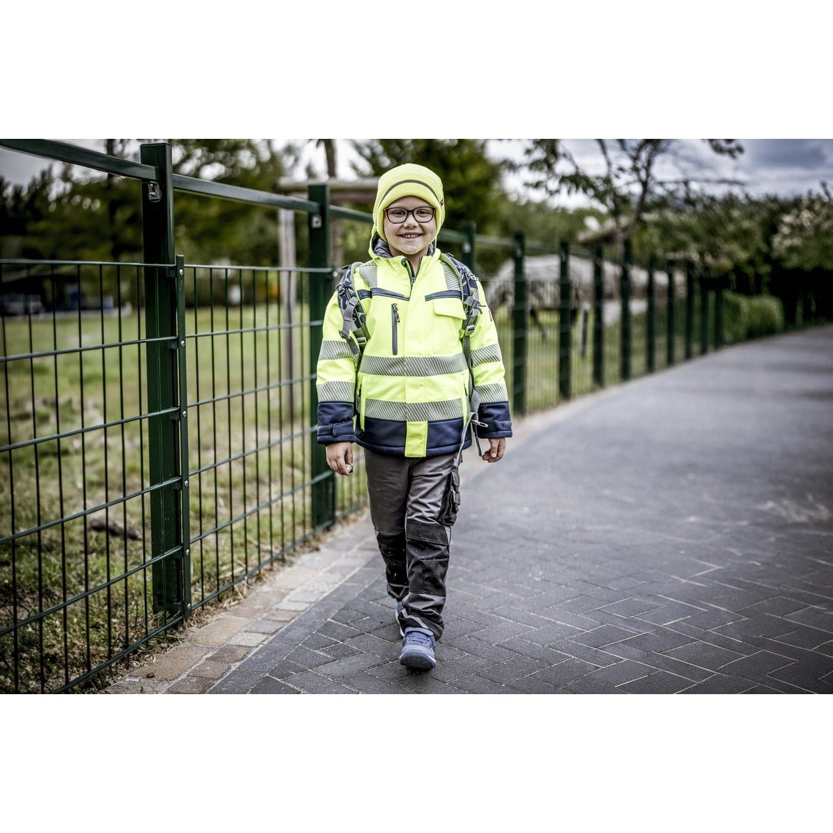 NITRAS MOTION TEX VIZ PLUS KIDS, high-visibility winter jacket, neon yellow / navy blue
