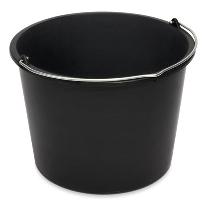 Der Nölle Profi Brush Baueimer aus schwarzem Kunststoff, zylindrisch und mit Metallhenkel, von Nölle Profi Brush Bürsten- & Pinseltechnik e.K., ist leer vor weißem Hintergrund abgebildet.