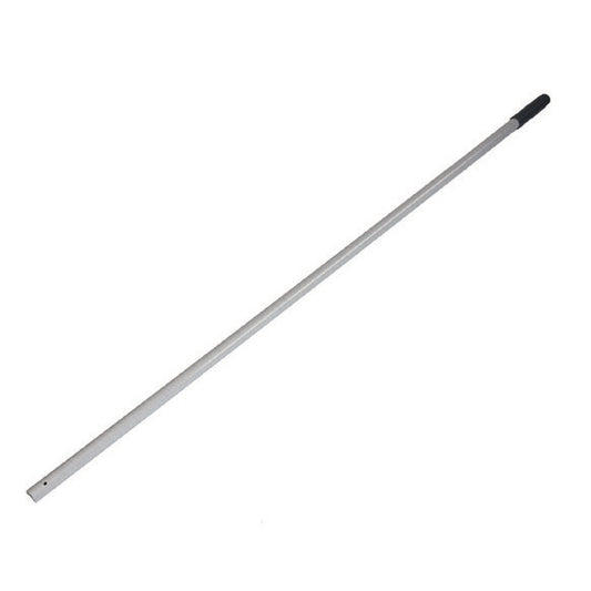 Der Diversey Deutschland Kunststoffstiel, glasfaserverstärkt, 140 cm (1 Stück) hat einen weißen Stiel mit schwarzem Griff und zwei Löchern - ein langlebiges Werkzeug für den täglichen Gebrauch.