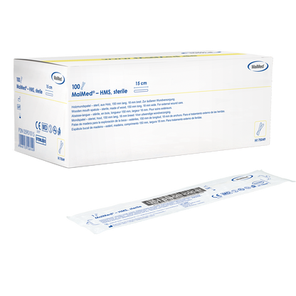 MaiMed - HMS sterile wooden mouth depressor, 15cm long, 100x1 pcs. sterile packed | Box (100 pieces)