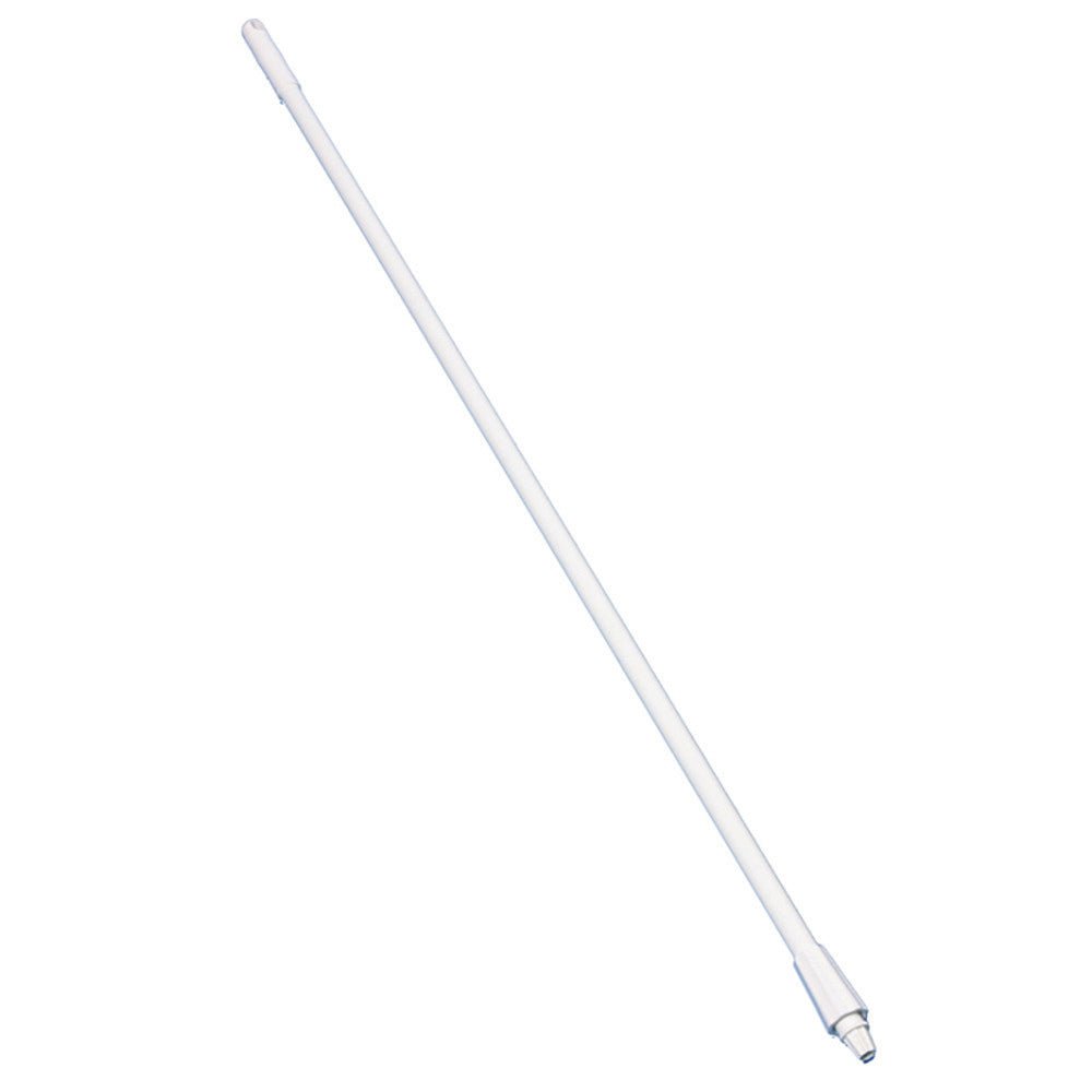 The fiberglass handle for brooms, scrubbers, and floor squeegees from Diversey Deutschland GmbH & Co. OHG is a white telescopic handle with a plastic grip and threaded end, suitable for cleaning equipment - ideal for efficient house cleaning.