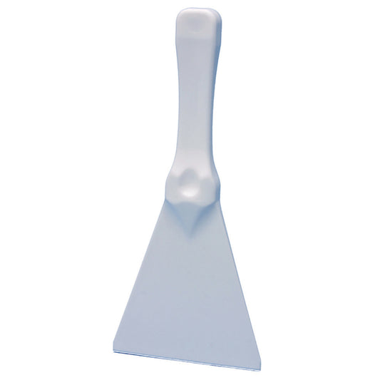Die Spachtel weiss, Kunststoff-Spachtel | Packung (5 Stück) von Diversey Deutschland GmbH & Co. OHG verfügt über eine breite, flache Klinge und einen geschwungenen Griff, perfekt für Bauprojekte oder Renovierungsarbeiten; abgebildet auf einem schlichten weißen Untergrund.