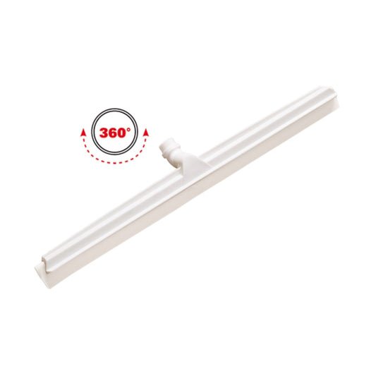 Der weiße Wasserschieber (615 x 32 x 25 mm) von Diversey Deutschland GmbH & Co. OHG verfügt über ein zentrales Gelenk zur 360° drehbaren Stielbefestigung, das eine effiziente Reinigung nasser Oberflächen ermöglicht. Die Packung enthält 1 Stück.