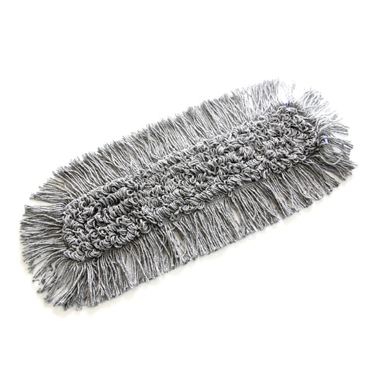 Der TASKI Jonmaster Allround Mop der Diversey Deutschland GmbH & Co. OHG ist ein rechteckiger grauer Moppkopf mit dicken, gedrehten Mikrofasersträngen und einem Fransenrand für effizientes Reinigen, abgebildet auf weißem Hintergrund.
