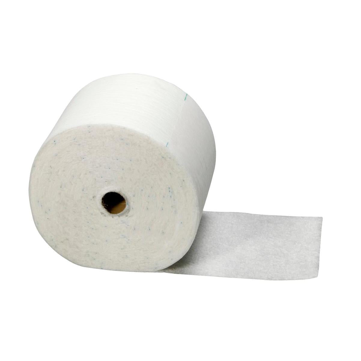 Eine Packung mit 100 TASKI Hygienetüchern (elektrostatisch), 20 x 60 cm von Diversey Deutschland GmbH & Co. OHG, mit weißen Reinigungstüchern, die teilweise ausgerollt auf weißem Hintergrund abgebildet sind.