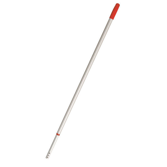 Der TASKI MicroEasy Teleskopstiel aus Aluminium der Diversey Deutschland GmbH & Co. OHG verfügt über einen roten Griff und Befestigungslöcher und ist somit ideal für die TASKI MicroEasy Reinigungswerkzeuge.