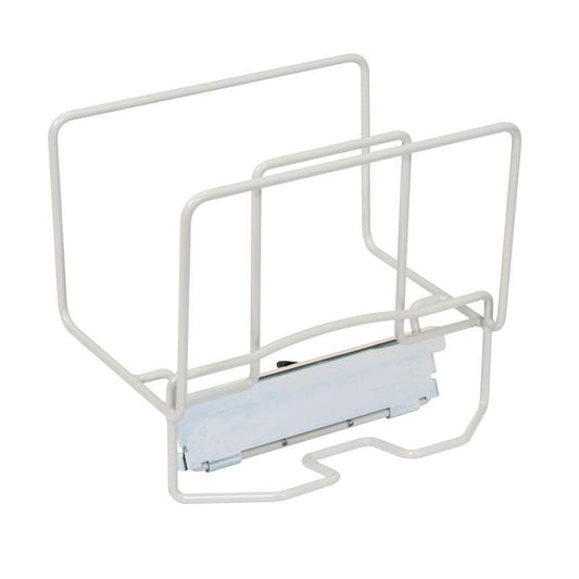 Die TASKI Moppbox Halter von Diversey Deutschland GmbH & Co. OHG ist ein heller Metall-Organizer mit zwei Fächern und einem flachen Bodenbügel, ideal für die Aufbewahrung von Ordnern, Akten oder Reinigungsmitteln. Passend für alle Moppboxen. Packung mit 1 Stück.