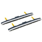 Two suction nozzle bodies with suction lamella for TASKI swingo 150 from Diversey Deutschland GmbH & Co. OHG, each with white bristles, dark gray housing, and yellow tabs - ideal for your suction nozzle kit. Pack (1 piece). Pictured on a white background.