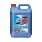 A blue 5L plastic canister of DOMESTOS Professional Ocean Fresh Universal Cleaner with Active Oxygen from Diversey Germany, with a red lid and handle, is equipped with a multilingual label featuring cleaning information and branding.
