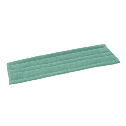 A rectangular green TASKI Jonmaster Standard Dry Mop hook-and-loop microfiber cover from Diversey Deutschland GmbH & Co. OHG with horizontal seams and secure hook-and-loop fastener, depicted flat on a white background.