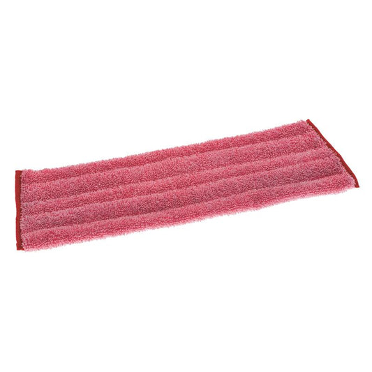 Der TASKI Jonmaster Ultra Damp Mop, rot von Diversey Deutschland GmbH & Co. OHG ist ein rechteckiges rotes Mikrofaserpad mit leicht erhabenen Längsstreifen für die hygienische Reinigung im professionellen Umfeld, abgebildet auf weißem Hintergrund.