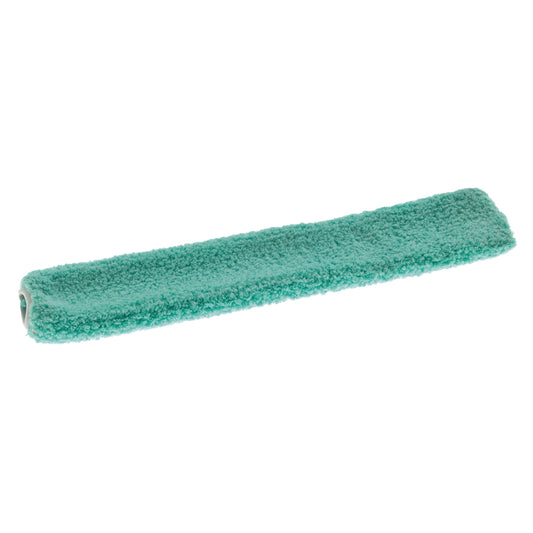 Der grüne TASKI JM Ultra Interior Mop Mikrofaserbezug (40g) von Diversey Deutschland GmbH & Co. OHG verfügt über eine weiche, strukturierte Oberfläche für eine effektive Innenraumreinigung, ist für einen flexiblen Halter konzipiert und auf weißem Hintergrund abgebildet.