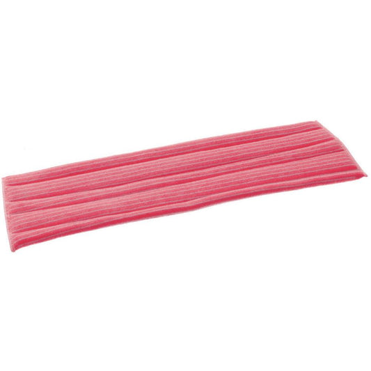 Der TASKI Standard Damp Mop 40 cm - rot, ein Klett-Mikrofaserbezug von Diversey Deutschland, eignet sich ideal zur Feuchtreinigung und nimmt 99 % Bakterien auf. Auf dem Bild liegt er rechteckig und flach auf weißem Hintergrund.