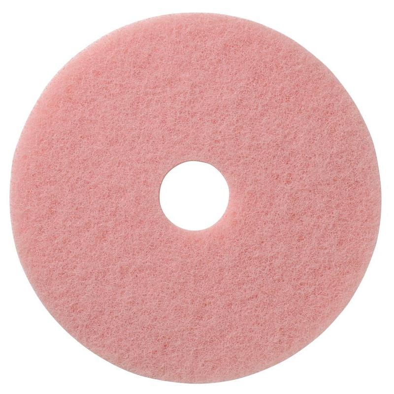 Das TASKI Americo Remover Pad Kombipad für Reinigung und Politur von Diversey Deutschland GmbH & Co. OHG ist ein rundes, flaches, rosafarbenes Pad mit einem Mittelloch - perfekt für Reinigungs- und Polierarbeiten.
