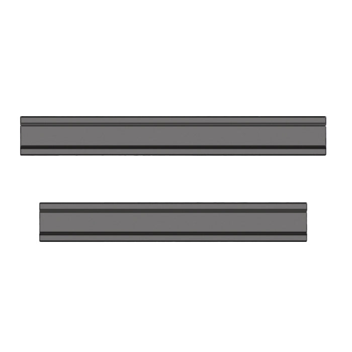 Zwei dunkelgraue, rechteckige Metallstäbe, die Jonmaster Velcro Strips 25 cm (2er Set Ersatzklettstreifen für 7520279) von Diversey Deutschland GmbH & Co. OHG, sind übereinander auf einem weißen Hintergrund abgebildet.