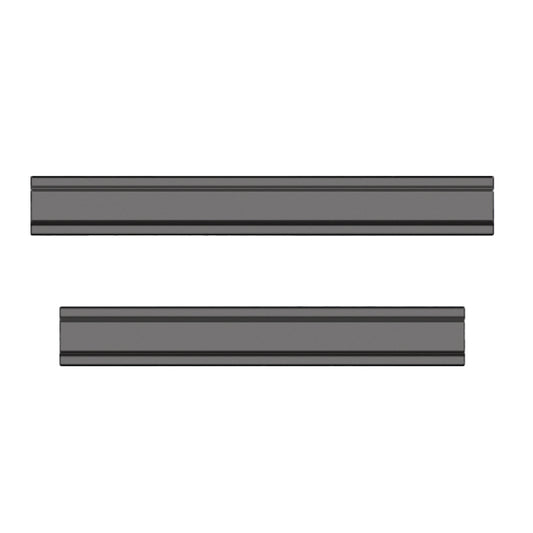 Zwei dunkelgraue, rechteckige Metallstäbe, die Jonmaster Velcro Strips 25 cm (2er Set Ersatzklettstreifen für 7520279) von Diversey Deutschland GmbH & Co. OHG, sind übereinander auf einem weißen Hintergrund abgebildet.