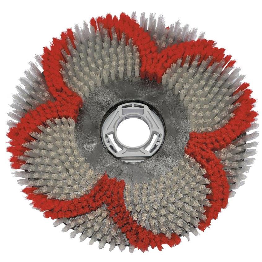The Diversey water-saving scrubbing brush (38 cm) for swingo XP R has gray bristles, a spiral of red bristles, and a central plastic hub - ideal for environmentally friendly cleaning. Sold as 1 piece per package.