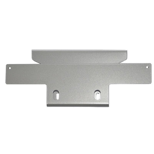 Der Adapter zur Geräteaufnahme (Klein) von Diversey, passend für TASKI swingo 2100µicro, ist eine silberne Halterung mit zwei Armen und Schraublöchern zum einfachen Befestigen von Geräten. Die Packung enthält 1 Stück.