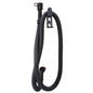 The black, flexible discharge hose (long) from Diversey Deutschland GmbH & Co. OHG has connections at both ends, is rolled up and attached to a wall clip, and is used for manual liquid dispensing. Package: 1 piece.