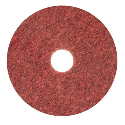 The Diversey Twister Pad TXP scrubbing pad for stone floors from Diversey Deutschland GmbH & Co. OHG is a red, round pad with Twister technology, textured surface, and central hole, depicted from above on a white background.
