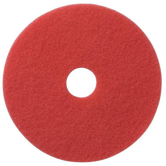 Das TASKI Americo Pad Rot Euro Unterhaltsreinigungs-Pad von Diversey Deutschland GmbH & Co. OHG ist ein rotes, kreisförmiges Pad mit einem Mittelloch für die effiziente Unterhaltsreinigung, abgebildet auf weißem Hintergrund.