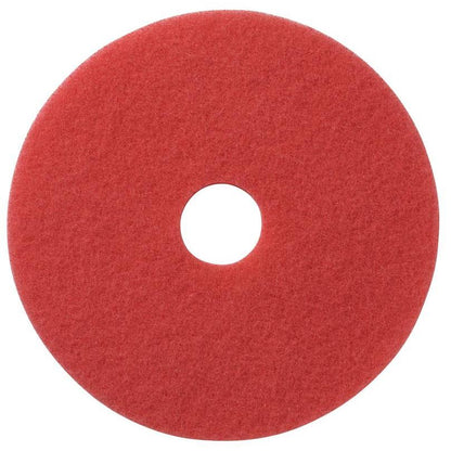 The TASKI Americo Pad Red Euro maintenance cleaning pad from Diversey Deutschland GmbH & Co. OHG is a red, round pad with a central hole, depicted on a white background, ideal for efficient dirt removal in maintenance cleaning.