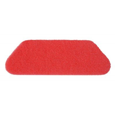 The TASKI Americo S-Pad 45 x 15 cm Red by Diversey, a cleaning and polishing pad for maintenance cleaning and spray cleaners, is rectangular with slightly rounded edges and a slanted corner against a white background.