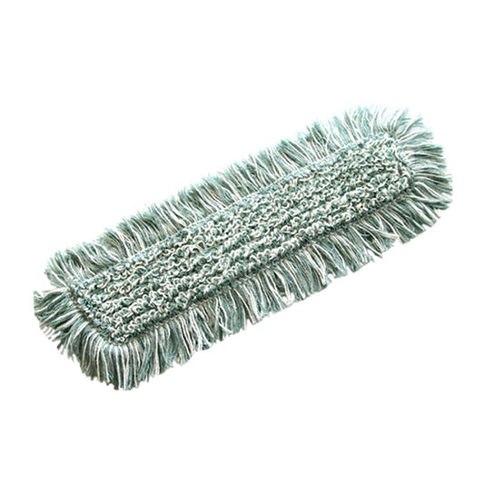 Der TASKI Jonmaster Ultra HD Dry Mop von Diversey Deutschland GmbH & Co. OHG verfügt über einen rechteckigen, hellgrünen Mikrofaserkopf mit strukturiertem Material und ausgefransten Kanten für professionelle Bodenreinigungsanwendungen.