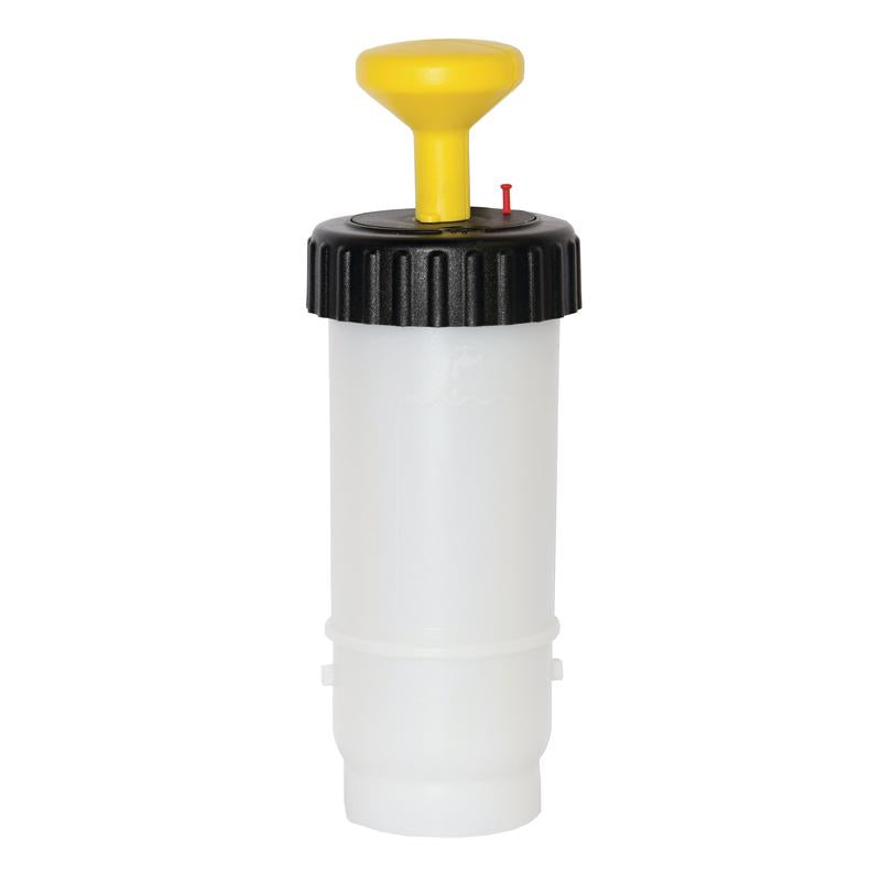 The TASKI VersaPlus 2.0 bottle 0.6 L yellow from Diversey Germany is a 600 ml plastic pressure bottle with a yellow handle and black lid, ideal for efficient cleaning and compatible with TASKI VersaPlus 2.0. The package contains 1 piece.