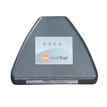 A black triangular Diversey TASKI IntelliTrail box with indicator lights (A-D) appears on a white background, highlighting the web-based GPS fleet management for real-time monitoring of TASKI and non-TASKI machines.