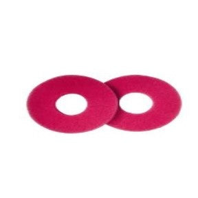 Zwei rote, runde Rotes Bodenpad 225mm von Diversey Deutschland GmbH & Co. OHG, nebeneinander abgebildet-ideal für professionelle Reinigungsanwendungen und passend für TASKI swingo 250µicro. Packung: 5 Stück im Karton (5 Packungen).