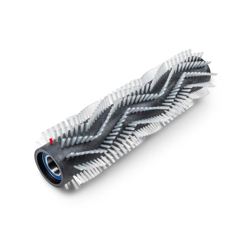 Die TASKI Ultimaxx Walzbürste für Waschbeton (65cm) von Diversey Deutschland GmbH & Co. OHG ist eine Ersatz-Walzbürste für die Ultimaxx RB-Reihe mit gewinkelten, zickzackförmigen weißen Borsten, einem schwarzen Kern und einem roten Detail - ideal für die Reinigung von Waschbeton.