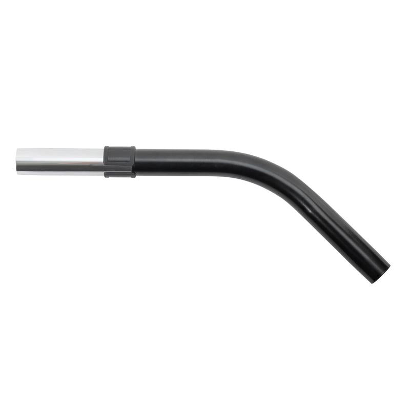 Ein schwarz-silberner TASKI AERO Metall-Rohrbogen, gebogenes Metallrohr für Aero Kesselsauger von Diversey Deutschland GmbH & Co. OHG (1 Stück), fotografiert auf weißem Hintergrund.