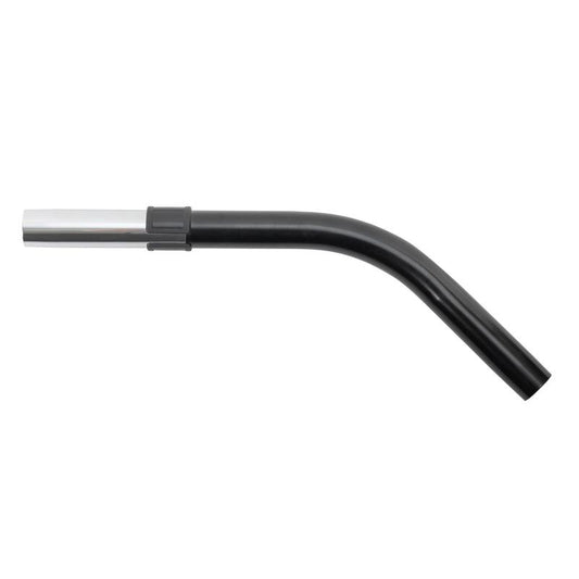 Ein schwarz-silberner TASKI AERO Metall-Rohrbogen, gebogenes Metallrohr für Aero Kesselsauger von Diversey Deutschland GmbH & Co. OHG (1 Stück), fotografiert auf weißem Hintergrund.