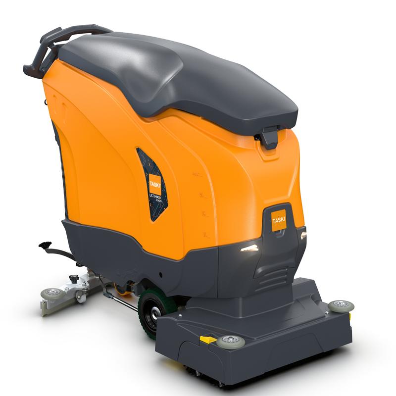 The TASKI ULTIMAXX 2900 RB65 Performance BMS 25A from Diversey Deutschland GmbH & Co. OHG is a scrubber-dryer of the next generation with wheel drive, orange-grey design, 63L tank, rear handle, large wheels, and 65cm double roller at the front.