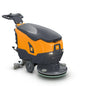 The TASKI ULTIMAXX 900 SD50 P BMS 13A gel ready from Diversey Deutschland GmbH & Co. OHG is an orange-gray industrial floor scrubber with a handlebar, wheels, a front scrubbing brush, and side control buttons for effective cleaning. Package: 1 piece.