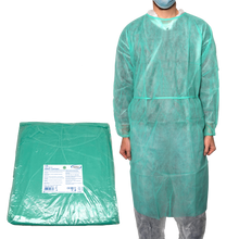 MaiMed-Coat Protect, protective gown made of fleece, green non-sterile, elastic sleeve cuffs, length 120cm, 10 pieces | Pack (10 pieces)