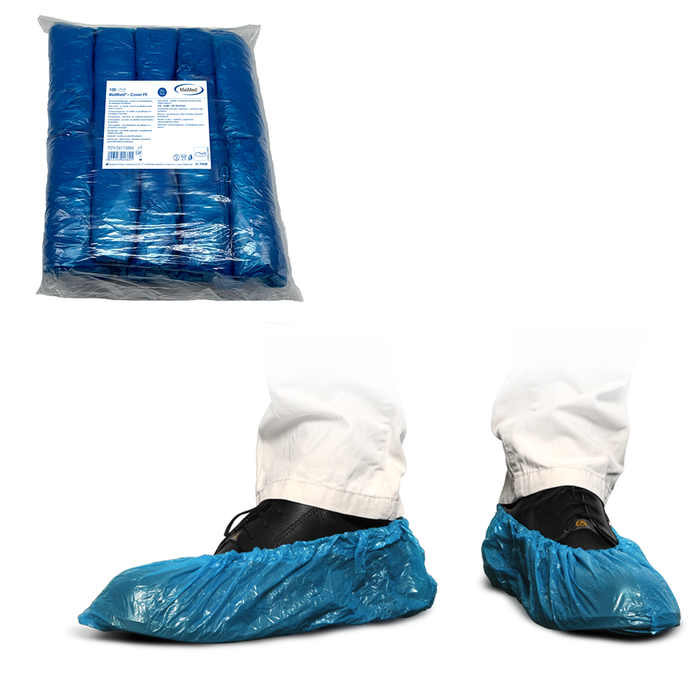 MaiMed-Cover PE shoe covers Disposable shoe covers made of PE, blue, 100 pieces/pack. | Pack (100 pieces)