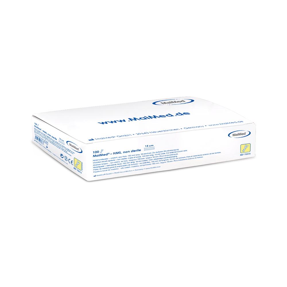 MaiMed - HMS non-sterile wooden mouth depressor, 15cm long, 100 pieces/box | Box (100 pieces)