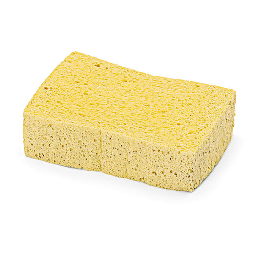 Der Nölle Profi Brush Viskose-Schwamm Rechteckig 15x8x4 cm, ein rechteckiger gelber Reinigungsschwamm mit strukturierter Oberfläche von Nölle Profi Brush Bürsten- & Pinseltechnik e.K., ist auf einem einfarbig weißen Untergrund für die effektive Reinigung abgebildet.