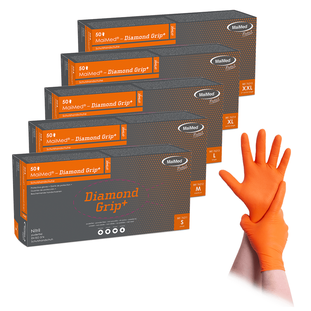 MaiMed-Diamond Grip+ orange, non-sterile, pf latex-free nitrile glove