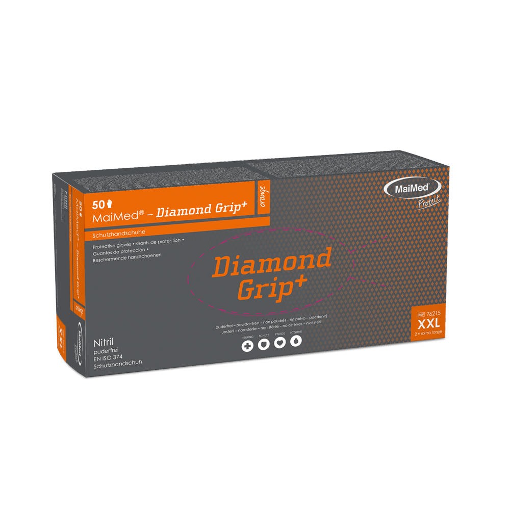 MaiMed-Diamond Grip+ orange, non-sterile, pf latex-free nitrile glove
