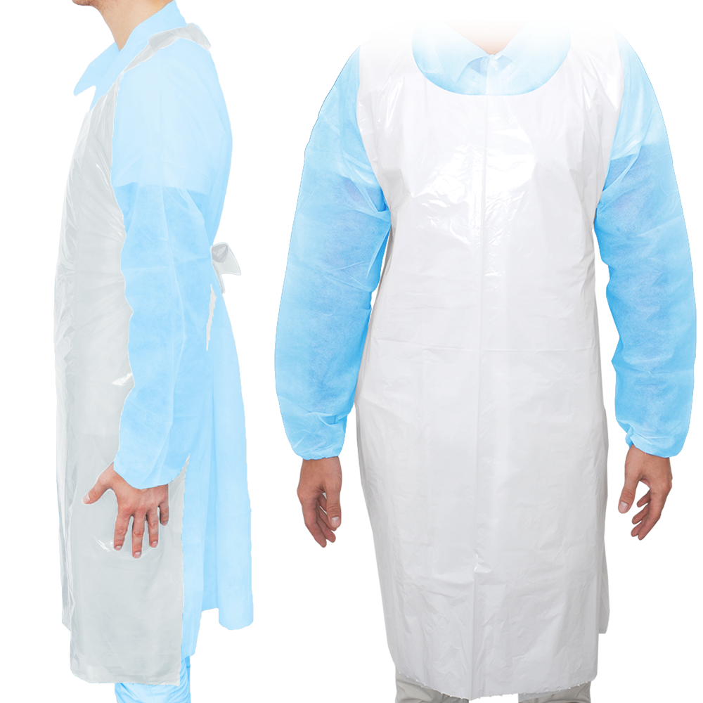 MaiMed-Apron Light PE, apron made of PE 75x120cm white, 100 pieces/pack, blocked, smooth surface | Pack (100 pieces)