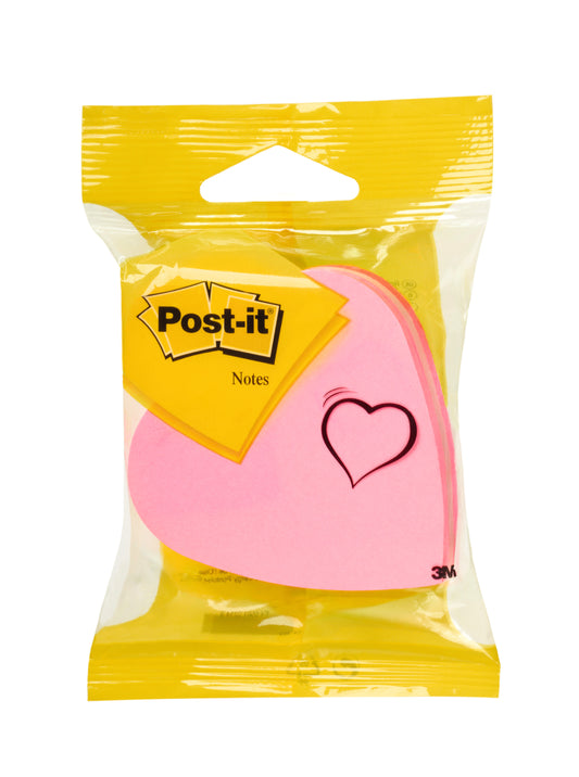 Eine Packung 3M Deutschland GmbH Post-it® Notes In Stanzform, Herz, Pink (70x70mm, 225 Blatt, 1 Block), herzförmig und 100% PEFC-zertifiziert.