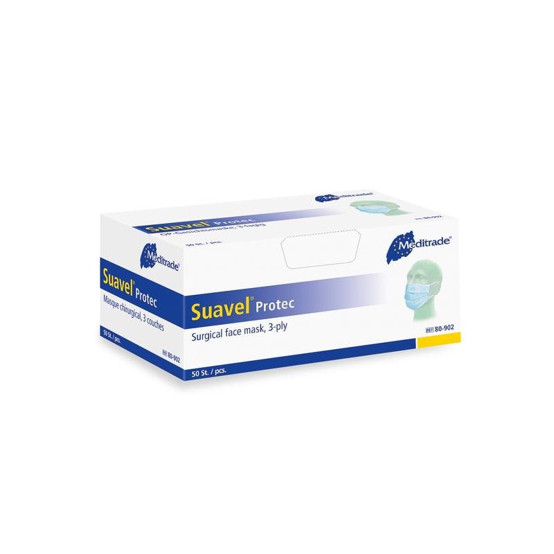 Suavel® Protec surgical mask with elastic ear loops, blue, type IIR | Pack (50 pieces)